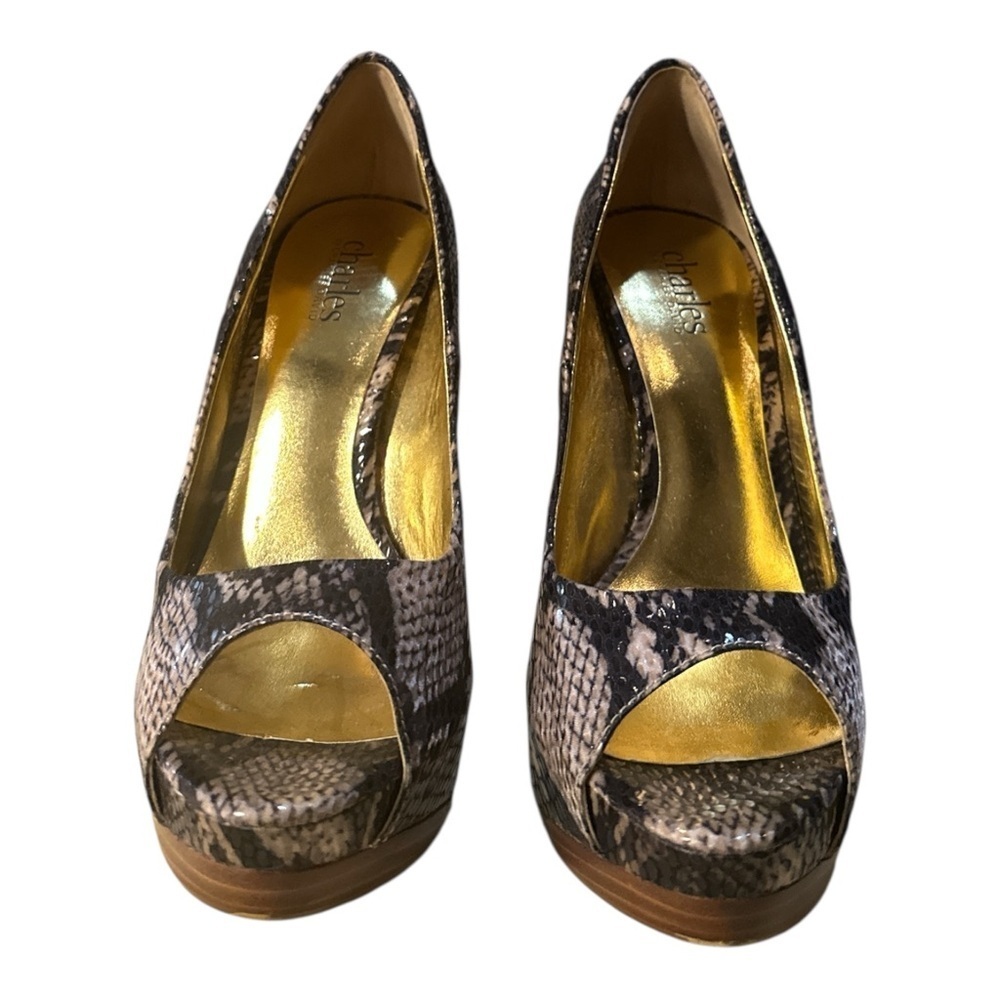 Charles By Charles David Snakeskin Peep Toe Heels size 8